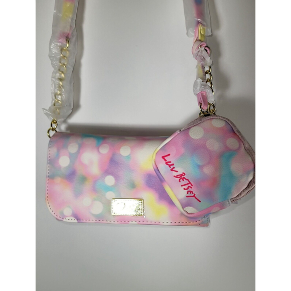 Luv Betsey Johnson Crossbody heart pink Multicolor removeable Ear Bud pouch - Picture 11 of 16